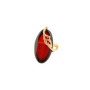 Baltic Cherry Amber Adjustable Ring in 14k Gold Plated s925